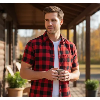 Pánská košile Košile FLANEL krátký rukáv, různé barvy Velikost L červená