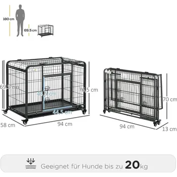 přepravka pro zvíře Přepravní box pro psa a kočku PawHut na 4 kolech | černý, Barvy a parametry Materiál kov