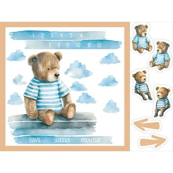 Imitace bavlny PANEL 160x120 - milníková deka medvídek v oblacích