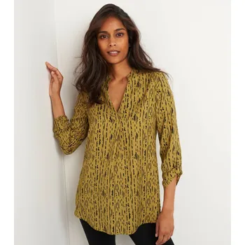 Dámská halenka Dlouhá krepová halenka s grafickým potiskem olivová/černá 38