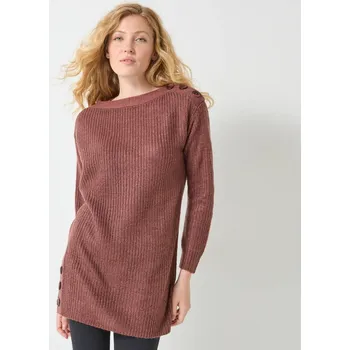 Dámský svetr Dlouhý pulovr s knoflíky na bocích čokoládová 50