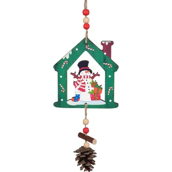 SNĚHULÁKŮV DOMEČEK | závěsná dřevěná dekorace se šiškou | výška 30 cm