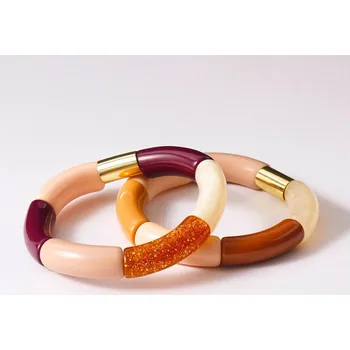 Náramek Sada 2 pružných korálkových náramků švestková/růžová