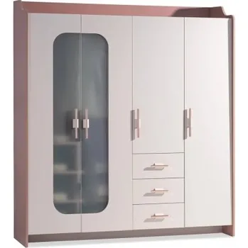 Šatní skříň Čtyřdveřová šatní skříň s osvětlením Viviana - růžová, bílá