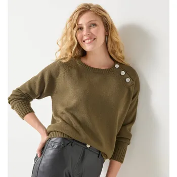 Dámský svetr Pulovr s ozdobnými bižu knoflíky na rameni bronzová 46/48