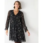 Dvoubarevné krátké šaty se sámky a jednobarevným potiskem listků černá/béžová 52