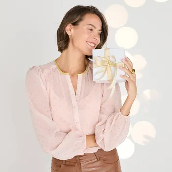 Dámská halenka Voálová halenka se zlatým potiskem puntíků růžová pudrová 52