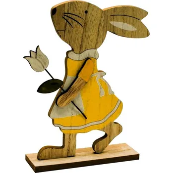 Velikonoční dekorace Zajíček v šatičkách dřevěný žlutý 24cm 4000075