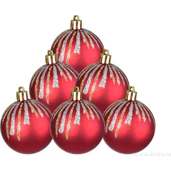 Vánoční ozdoba LEDOVÝ SEN | sada ozdob | 6 ks | červené koule se zlato-stříbrným dekorem