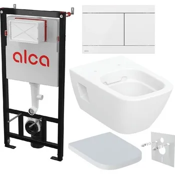 Alcadrain Set modulu do sádrokartonu, Geberit WC Selnova Square, sedátka a tlačítka FUN-WHITE, bílá