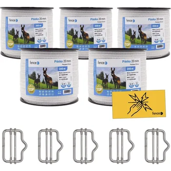 Ohradník Sada s ohradníkovou 20 mm bílou páskou 0,45 Ω/m + spojky na pásky + výstražné tabulky