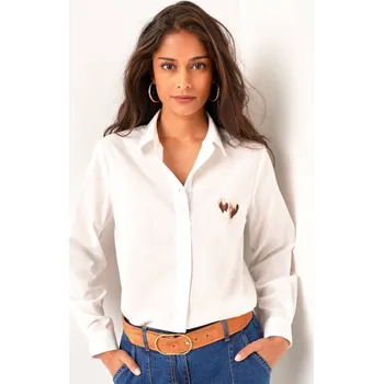 Dámská halenka Jednobarevná košilová halenka s výšivkou srdce bílá 38