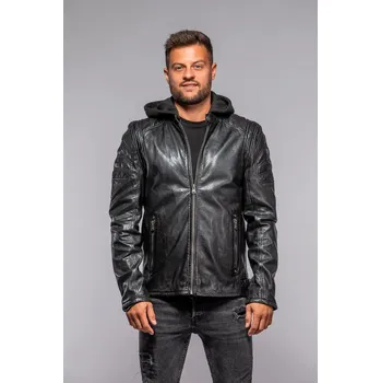 Pánská bunda Černá kožená pánská bunda s textilni kapucí MMRyxo DB Black Velikost XXL