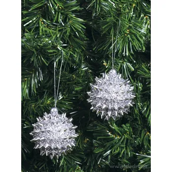 Vánoční dekorace STŘÍBRNÉ HVĚZDY | ozdoby s bodlinkami & lesklým finišem | 2 ks | Ø 7 cm