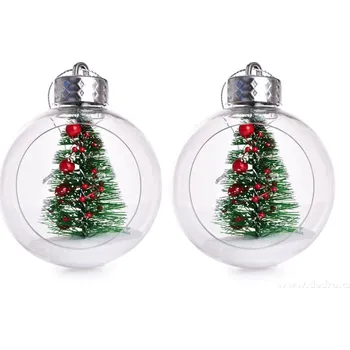Vánoční ozdoba KOULE SE STROMEČKEM | sada vánočních ozdob s vnitřní dekorací | transparentní | 2 ks × 8 cm