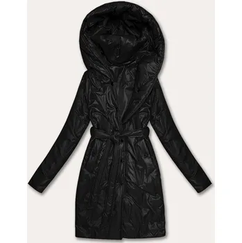 Dámský kabát Černý dámský prošívaný kabát s páskem S'West (B8508-1) odstíny černé XXL (44)