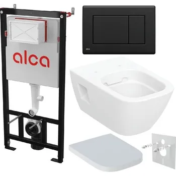 Alcadrain Set modulu do sádrokartonu, Geberit WC Selnova Square, sedátka a tlačítka M278, matná černá