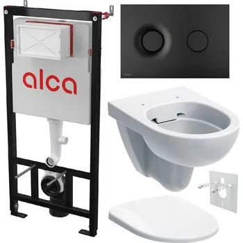 WC sada Alcadrain Set modulu do sádrokartonu, WC Geberit Selnova, sedátka a tlačítka M1978, matná černá