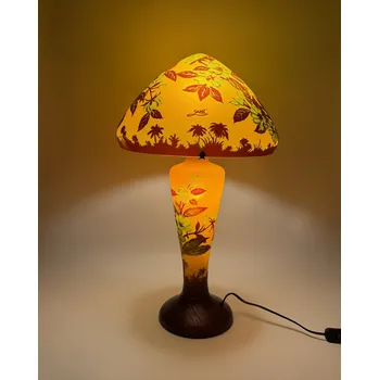 Stojací lampa SKLENĚNÁ LAMPA VE STYLU GALLE - ORANŽOVÁ, KVĚTY