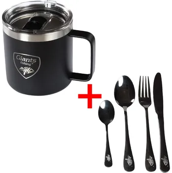 Outdoor vaření Giants fishing - Akční set Nerezový thermo hrnek 400ml + Sada nerezových příborů