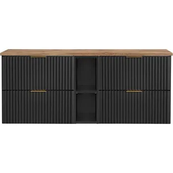 Koupelnový nábytek Sestava 2 koupelnových skříněk ADEL BLACK 140cm s deskou a černým regálem