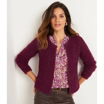 Dámský svetr Svetr z úpletu s vlasem a metalickými vlákny švestková 42/44