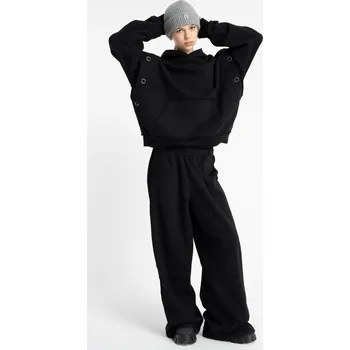 Reporter Young | Dívčí černé zateplené tepláky s kovovými očky a širokými nohavicemi - Barva ČERNÁ, Velikost 146 253-0119G-34-100-1