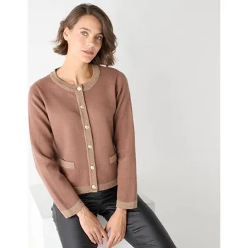 Dámský svetr Propínací svetr se třpytivými lemy oříšková 52