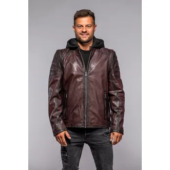 Červená kožená pánská bunda s textilni kapucí MMRyxo DB OxRed Velikost 5XL