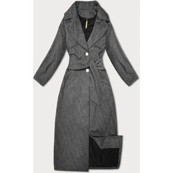 Dámský kabát Černý pruhovaný dlouhý dámský kabát s páskem S'West (B8542-1) odstíny černé M (38)