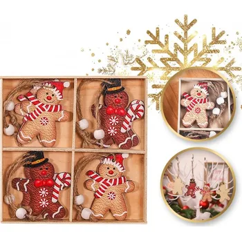 Vánoční ozdoba Flamenco Mystique Komplet vánočních ozdob perníčky dřevěné 12 kusů v balení bsn46.