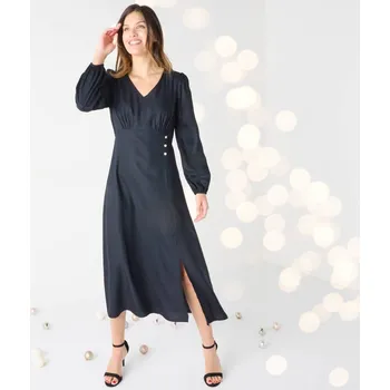 Dámské šaty Midi šaty s dlouhými rukávy a rozparkem černá 36