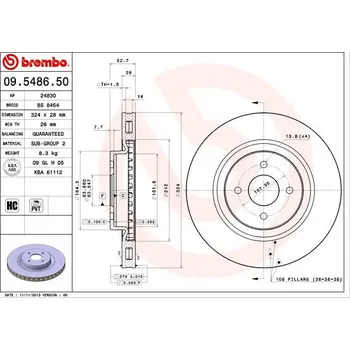 Brzdový kotouč BREMBO brzdový kotouč 09.5486.50, sada 2 ks