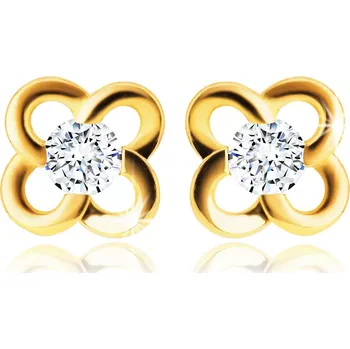 Náušnice Náušnice ze zlata 585 - květ s čirým zirkonem, oblé okvětní lístky
