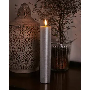 Svíčka SIRIUS Vosková LED svíčka Sille, 25cm, stříbrná, prům. 5cm