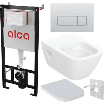 Alcadrain Set modulu do sádrokartonu, Geberit WC Selnova Square, sedátka a tlačítka M572, chrom mat