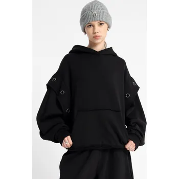 Dívčí mikina Reporter Young | Dívčí černá zateplená OVERSIZE mikina s kapucí zdobená kovovými očky - Barva ČERNÁ, Velikost 170 253-0551G-08-100-1