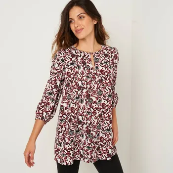 Dámské tričko Splývavá tunika s potiskem květin černá/červená 48