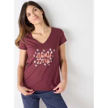 Dámské pyžamo Pyžamové tričko s krátkými rukávy a středovým potiskem Beautiful bordó 50