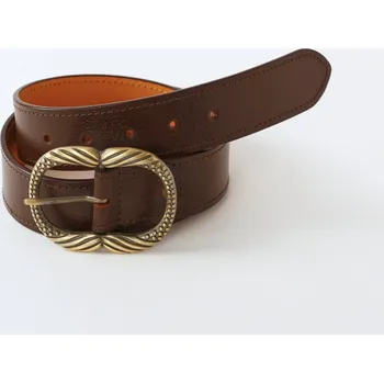 Opasek Kožený opasek se zlatou sponou čokoládová 50/52