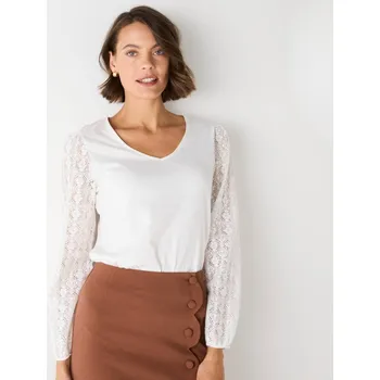 Tričko dlouhými krajkovými rukávy režná 50