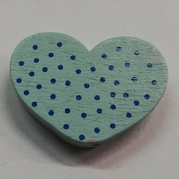 Dětské navlékací korálky Dřevěné korálky - srdce s puntíky světle modré - 25x18mm - 1ks