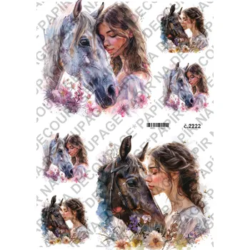 Výtvarný papír Rýžový a soft papír na decoupage - Žena s koněm - KB2222 Materiál: Rýžový papír, Rozměr: A4