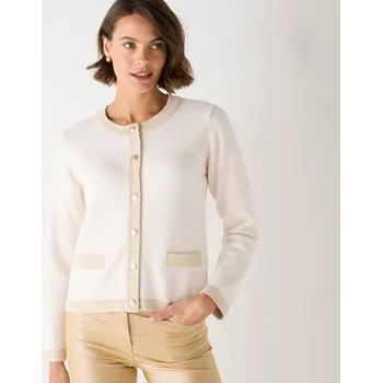 Dámský svetr Propínací svetr se třpytivými lemy slonová kost 54