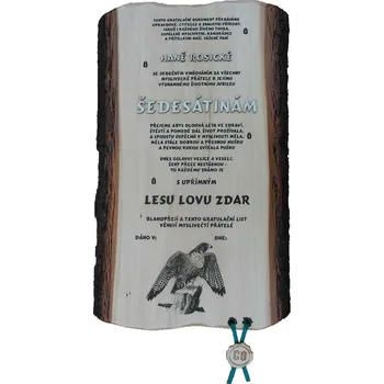 Obraz Dřevo Novák Gratulace myslivkyně č.730 na desce s kůrou 3D