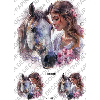 Umělecký papír Rýžový a soft papír na decoupage - Žena s koněm - KB2219 Materiál: Soft, Rozměr: A4
