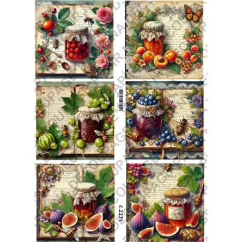 Umělecký papír Rýžový a soft papír na decoupage - Ovoce, zavařenina, vintage - KB2231 Materiál: Soft, Rozměr: A4