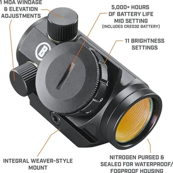 Kolimátor Bushnell Kolimátor Bushnell, Trophy Red Dot TRS-25, 1x25mm, 3 MOA tečka, baterie CR2032