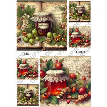 Umělecký papír Rýžový a soft papír na decoupage - Ovoce, zavařenina, vintage - KB2237 Materiál: Soft, Rozměr: A4