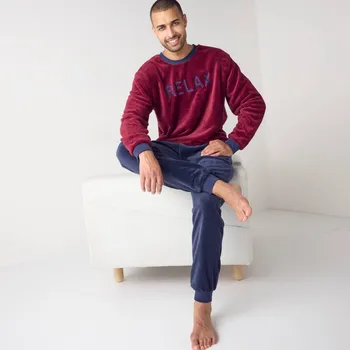 Pánské pyžamo Fleecové pyžamo Relax bordó/nám.modrá 87/96